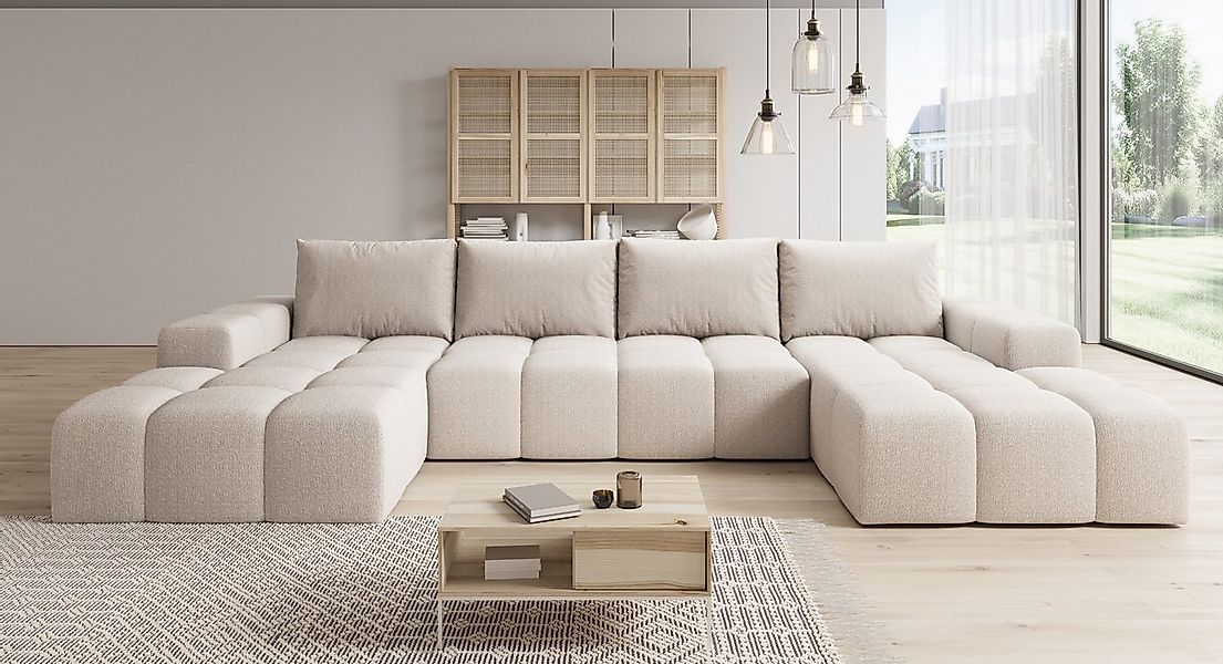 PROMETO Möbel Ecksofa Couch U-Form, Sofa U-Form Teddy-Bouclé, WebStoff -Cen günstig online kaufen