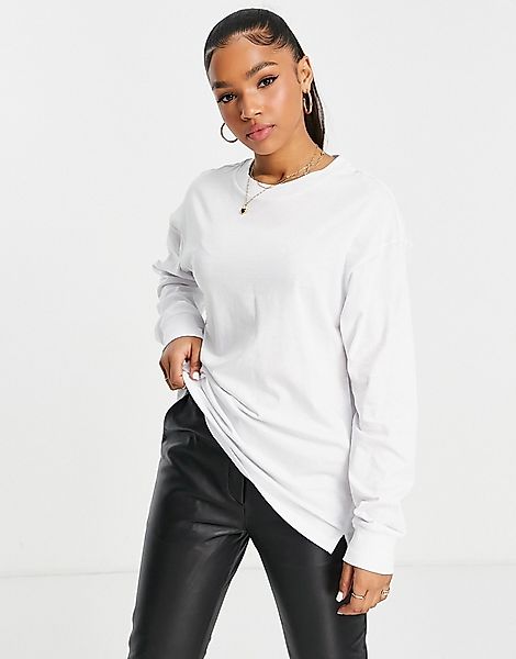 ASOS DESIGN – Langärmliges Oversize-Shirt mit Bündchen in Weiß günstig online kaufen