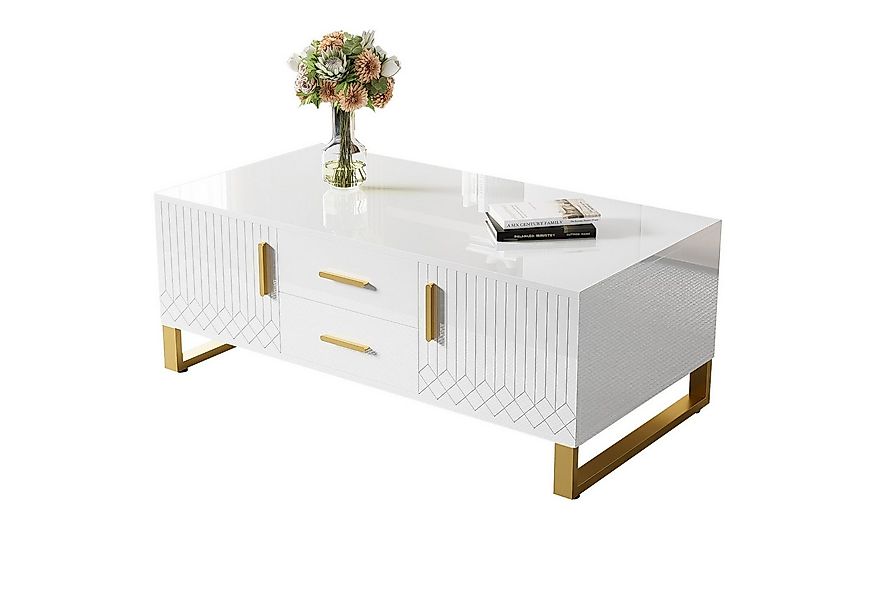 Merax Couchtisch mit Schubladen und Nische, Beistelltisch hochglanz mit Tür günstig online kaufen