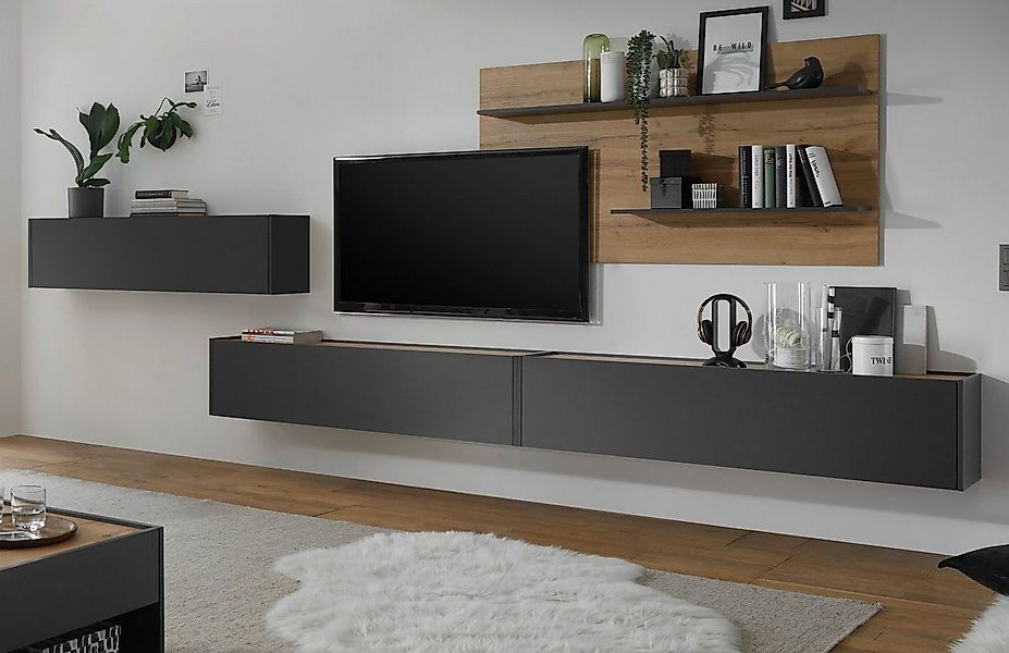 Furn.Design Wohnwand Center, (Wohnkombination in grau mit Wotan Eiche, 4-te günstig online kaufen