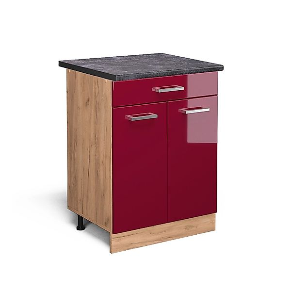 Vicco Küchenunterschrank R-Line Bordeaux Hochglanz/Goldkraft Eiche 60 cm mi günstig online kaufen