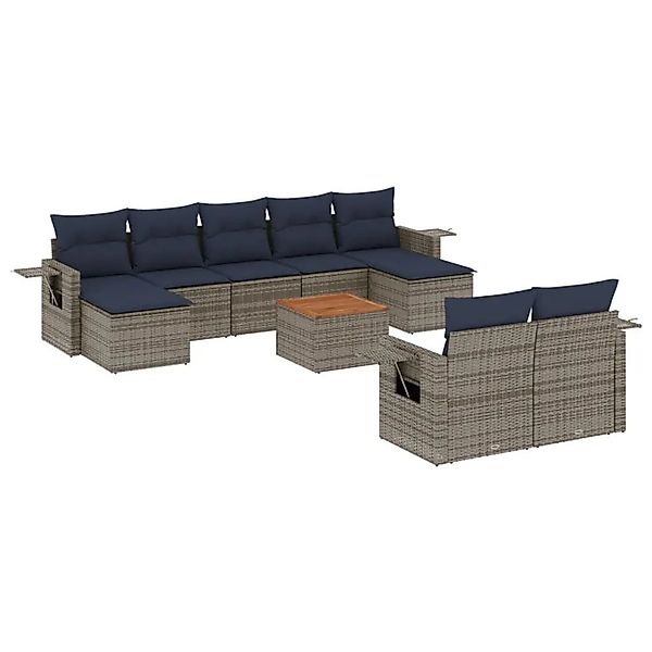 vidaXL 10-Tlg Gartensofa-Set mit Kissen Grau Polyrattan 3224780 günstig online kaufen