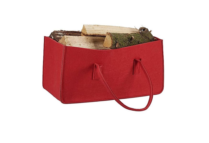 relaxdays Holztragetasche Kaminholztasche aus Filz, rot günstig online kaufen