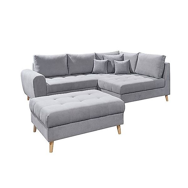 Lomadox Ecksofa AREZZO-09, hellgrau Polstergarnitur inkl. Kissen 249x94x175 günstig online kaufen