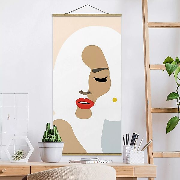 Stoffbild Abstrakt mit Posterleisten - Hochformat Line Art Portrait Frau Pa günstig online kaufen