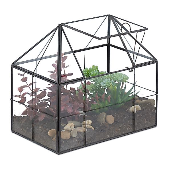 relaxdays Gewächshaus Pflanzenterrarium aus Glas Hausform, günstig online kaufen