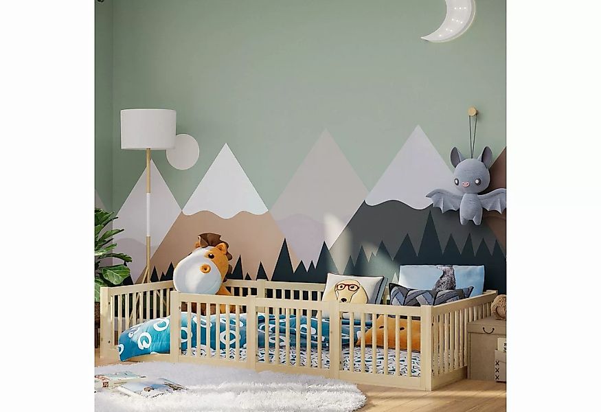 Bellabino Kinderbett Teno (Bodenbett 90x200 cm), mit runden Streben, natur, günstig online kaufen