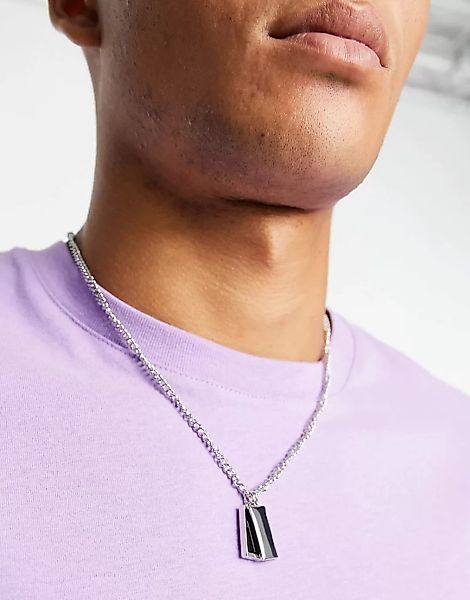 ASOS DESIGN – Silberfarbene Halskette mit zwei Anhängern und schwarzem Balk günstig online kaufen