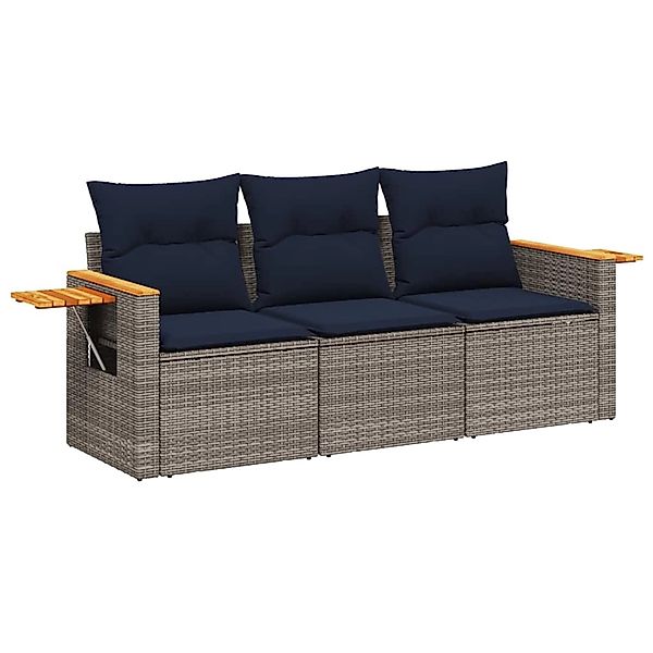 vidaXL 3-Tlg Garten-Sofagarnitur mit Kissen Grau Poly Rattan 3226600 günstig online kaufen
