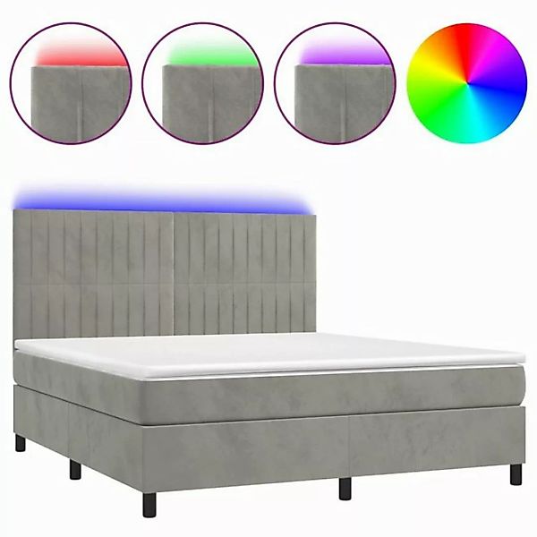 vidaXL Boxspringbett Boxspringbett mit Matratze LED Hellgrau 160x200 cm Sam günstig online kaufen