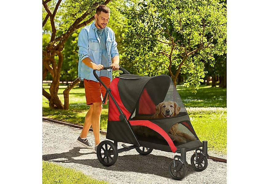 PawHut Hundebuggy klappbar, mit Kissen, Netzfenstern, Türen, Aufbewahrungst günstig online kaufen