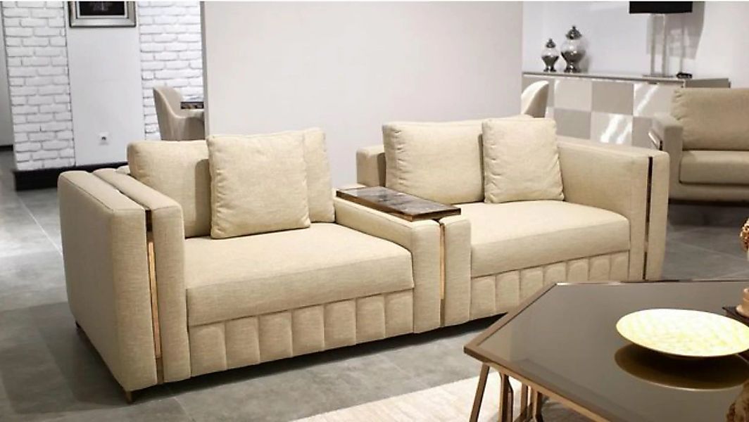 JVmoebel 2-Sitzer Modern Wohnzimmer Sofa Zweisitzer Beige Textil Polster De günstig online kaufen