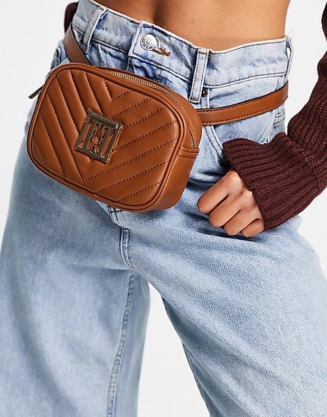 Elle – Gesteppte Mini-Tasche in Hellbraun mit Logo günstig online kaufen