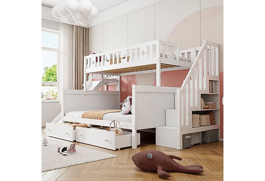 Flieks Etagenbett, Massivholz Kinderbett 90x200/140x200cm mit Treppe Rutsch günstig online kaufen