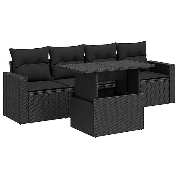vidaXL 5-Tlg Garten-Sofagarnitur mit Kissen Schwarz Poly Rattan 3326236 günstig online kaufen