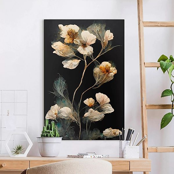 Leinwandbild Helle Blüten auf Schwarz günstig online kaufen