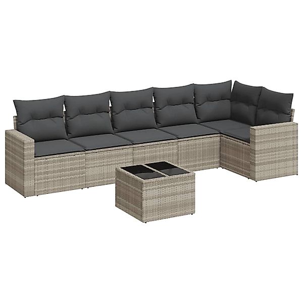 vidaXL 7-Tlg Garten-Sofagarnitur mit Kissen Hellgrau Poly Rattan 3218992 günstig online kaufen