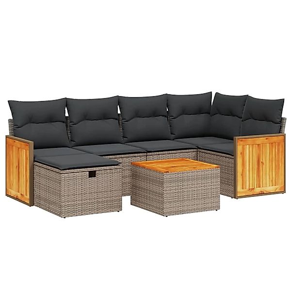 vidaXL 7-Tlg Garten-Sofagarnitur mit Kissen Grau Poly Rattan 3265743 günstig online kaufen