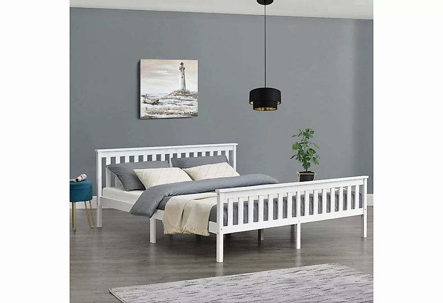en.casa Holzbett, »Breda« Ehebett Doppelbett mit Lattenrost 180x200 cm Weiß günstig online kaufen