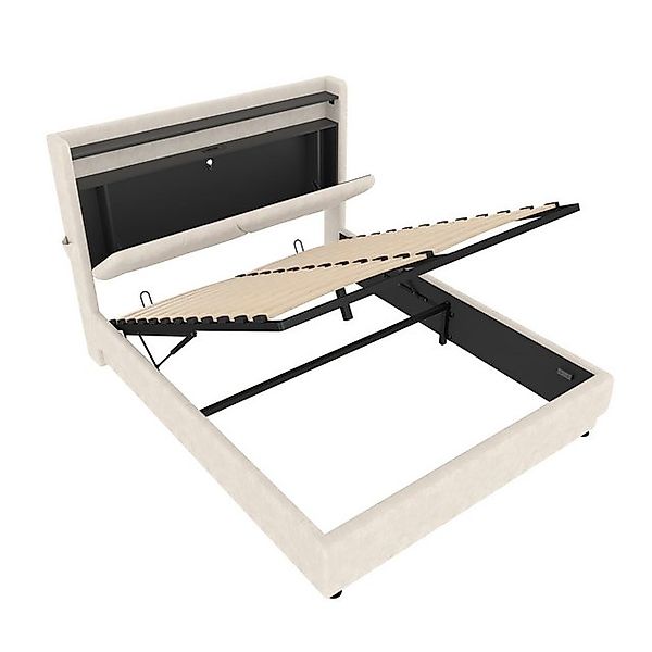 KLAM HOME Polsterbett 140x200 & 160x200 cm mit Lattenrost, USB Type-C Ladef günstig online kaufen