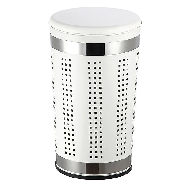 MSV Wäschekorb Edelstahl mit Sitzdeckel Gepolstert 46, Weiß günstig online kaufen