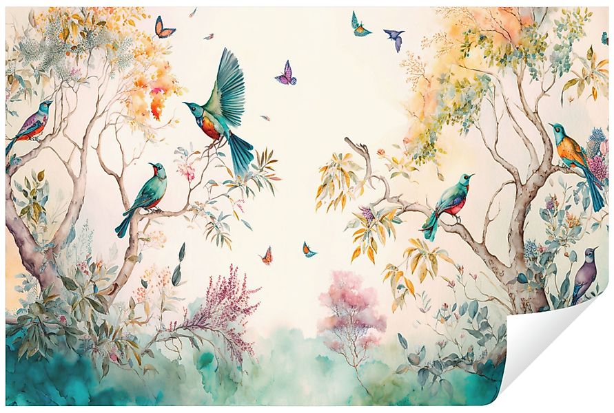 Wallarena Fototapete Wald Vögel Gemalt Vlies günstig online kaufen