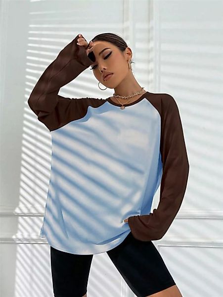 RUZU UG Langarmbluse Retro-Patchwork-Kontrast-Raglan-Langarm-T-Shirt, locke günstig online kaufen