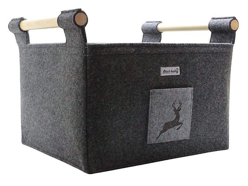 Stich-haltig Kaminholzkorb Filzkorb mit Hirschmotiv günstig online kaufen