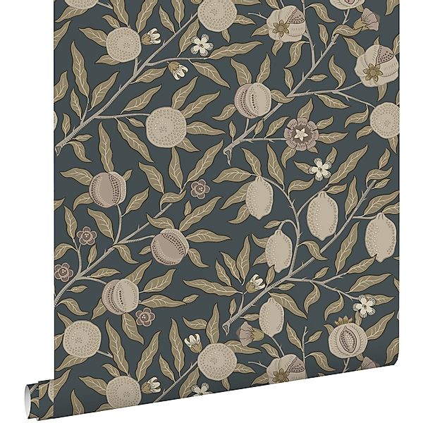 ESTAhome Tapete Exotischen Früchten Und Blättern Dunkelblau Und Taupe 50 X günstig online kaufen