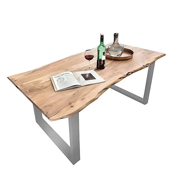 Tisch aus Akazie Massivholz und Stahl Baumkante günstig online kaufen