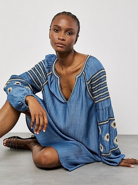 Apricot Minikleid Denim Sommerkleid mit Stickerei günstig online kaufen