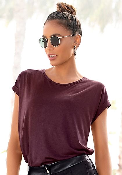 LASCANA Kurzarmshirt mit Rundhalsausschnitt, Jerseyware, Ärmelaufschlag, günstig online kaufen