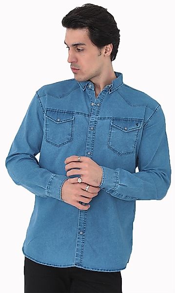 Megaman Jeans Langarmhemd Modernes Freizeit Jeanshemd günstig online kaufen