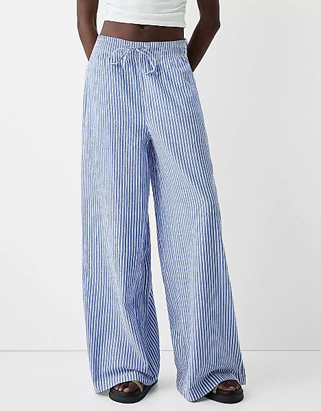 Bershka Wide-Leg-Hose Mit Streifen In Knitteroptik Damen Xs Blau günstig online kaufen