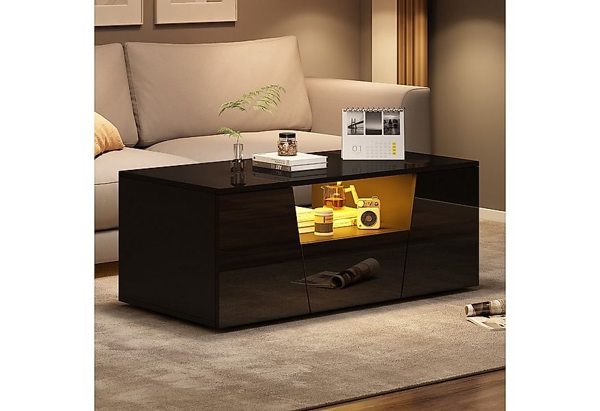 Merax Couchtisch hochglanz Sofatisch Beistelltisch mit LED-Beleuchtung (Kaf günstig online kaufen