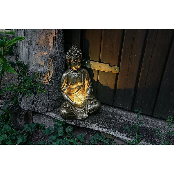 Näve "LED Deko-Solarleuchte ""Buddha"" H30,5cm" gold günstig online kaufen