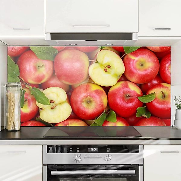 Glas Spritzschutz Gemüse & Obst - Querformat 2:1 Saftige Äpfel günstig online kaufen
