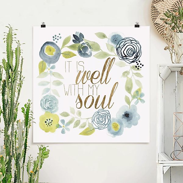 Poster - Quadrat Blumenkranz mit Spruch - Soul günstig online kaufen