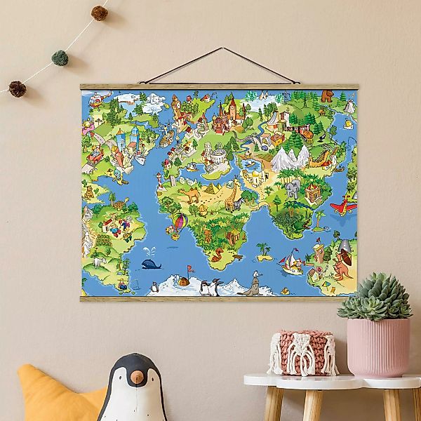 Stoffbild Kinderzimmer mit Posterleisten - Querformat Great and Funny World günstig online kaufen