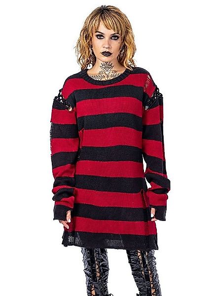 Heartless Strickpullover Arcadia Strickpulli Gestreift Gothic Grunge Distre günstig online kaufen