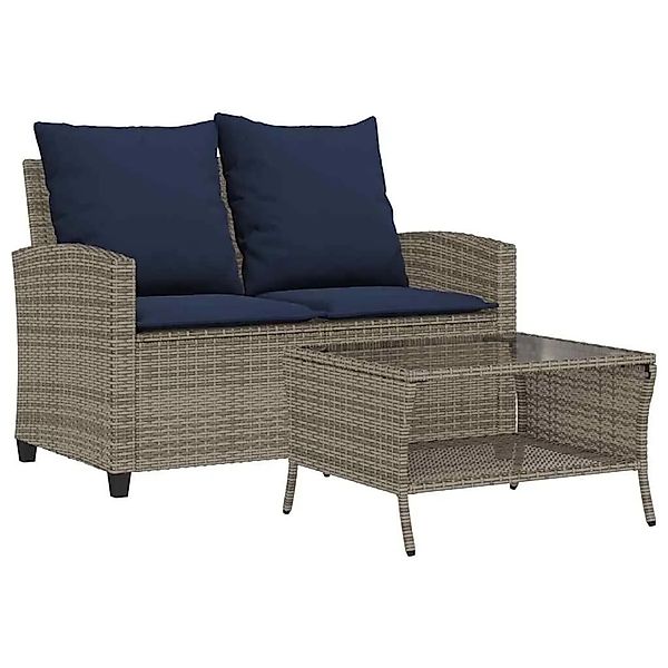 vidaXL Gartensofa 2-Sitzer mit Kissen & Tisch Grau Poly Rattan 4103852 günstig online kaufen