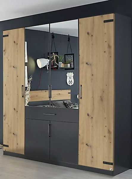 Drehtürenschrank Industrial NEVADA von Rauch 226cm Eiche Artisan/Grau metal günstig online kaufen