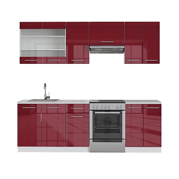 Vicco Fame-Line Küchenschränke Bordeaux Hochglanz/Weiß 240 cm AP Marmor günstig online kaufen