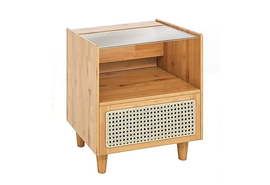 COSTWAY Nachttisch (1-St), Rattan Beistelltisch, mit Glastischplatte, aus B günstig online kaufen