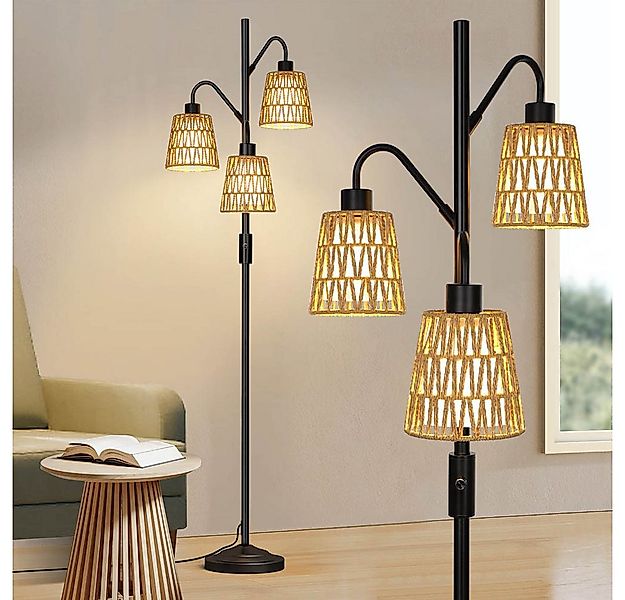 MUPOO LED Stehlampe Boho Rattan Stehlampe, Vintage Stehlampe mit Rattan Lam günstig online kaufen