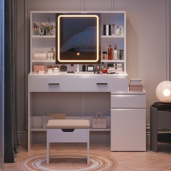 HOMALL Schminktisch Mit Spiegel und dreifarbigem LED-Licht 3 Schubladen 8 A günstig online kaufen
