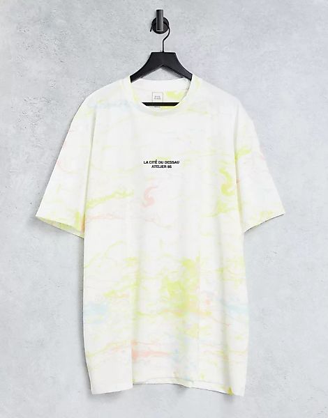 River Island Big & Tall – Regulär geschnittenes T-Shirt in Weiß mit marmori günstig online kaufen