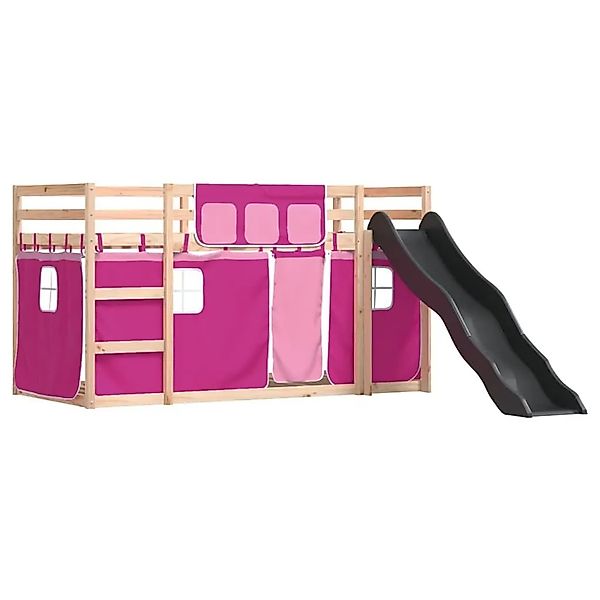 vidaXL Etagenbett mit Rutsche und Gardinen Rosa 90x200 cm 3284109 günstig online kaufen