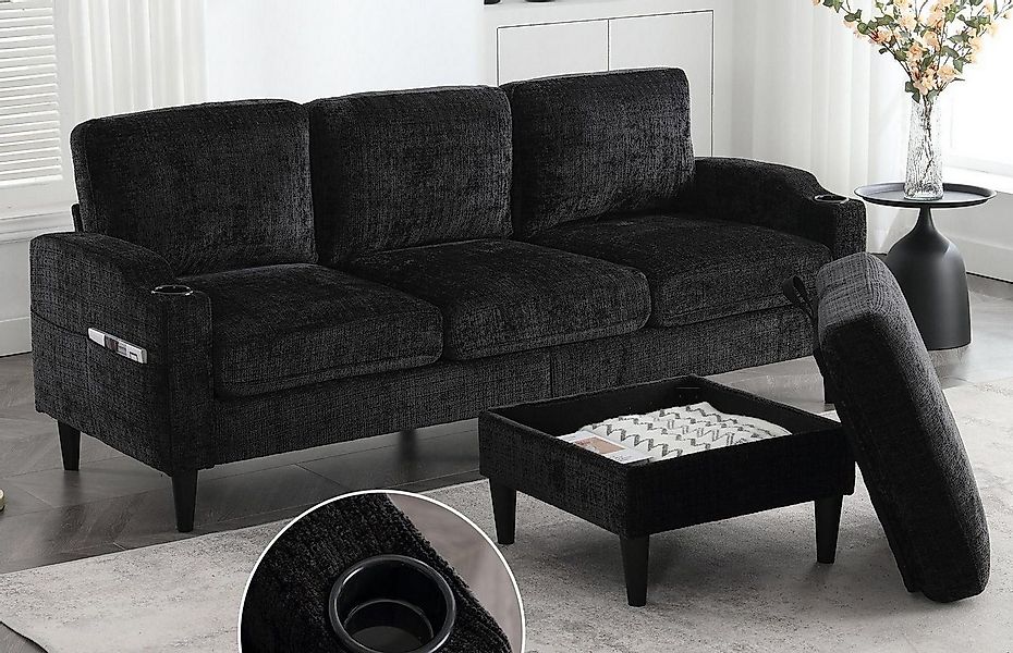 LVHOM Loungesofa mit Hocker & Stauraum, 4-Sitzer, Armlehnen, Getränkehalter günstig online kaufen