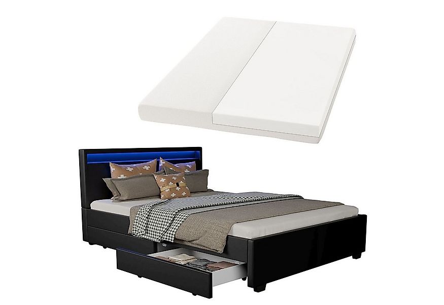 Juskys Polsterbett Lyon mit Matratze, 140x200 cm, ausziehbare Bettkästen, L günstig online kaufen